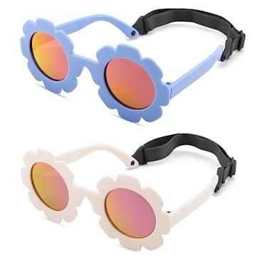 Imagem de Bouryo Óculos de sol florais polarizados flexíveis para bebês com alça dobrável para bebês meninos meninas de 0 a 24 meses, Espelho A4 Branco/Roxo Vermelho + Espelhado Azul/Laranja, Medium