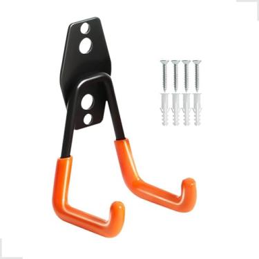 Imagem de Gancho Para Pendurar Escada Cadeira Multiuso Parede Suporte Bicicleta Bike Mangueira Vassoura Pá Duplo Resistente Ferramentas Vertical Apoio (Preto e Laranja Reto P)