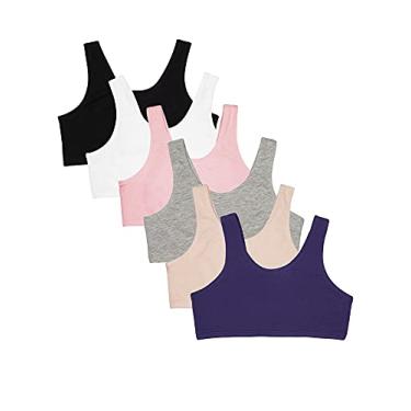 Imagem de Fruit of the Loom Sutiã esportivo elástico embutido de algodão para meninas, Blueberry/preto/cinza/branco/areia/blush, 34
