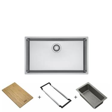 Imagem de Cuba de embutir e sobrepor em aço inox Linea 70 70x40 cm com acessórios