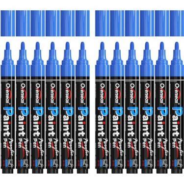 Imagem de Overseas Canetas de tinta azul marcadores de tinta – Marcadores de acrílico permanentes, pacote com 12, à base de água, secagem rápida, caneta marcador à prova d'água para rocha, madeira, plástico
