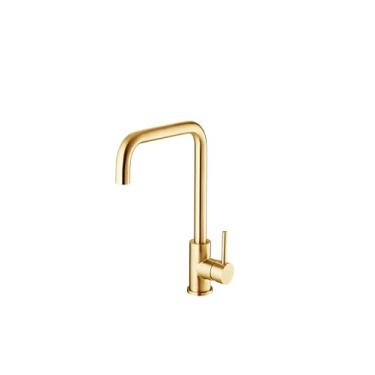 Imagem de AQUALISE Torneira de cozinha de alça única Aarya adequada para pias de cozinha de luxo minimalistas de hotéis, apartamentos, trailers e casas, 34 cm de altura. (ouro escovado)
