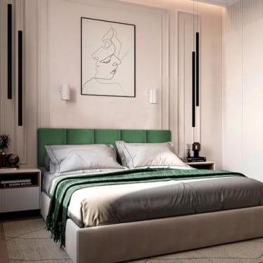 Imagem de Cabeceiras Estofada Modular Cama Casal Box Painel 1,50mX40cm Módulos Adesivos (Verde)