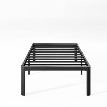 Imagem de KERAMIK Estruturas de cama de solteiro de 40,6 cm de altura, sem necessidade de mola, armação de cama de metal tamanho solteiro com borda redonda, montagem fácil, resistente, preta