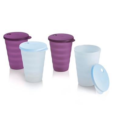 Imagem de Tupperware Conjunto de copos Impressions - 4 unidades - lavável na lava-louças e livre de BPA (4 copos + 4 tampas, 502 ml cada)
