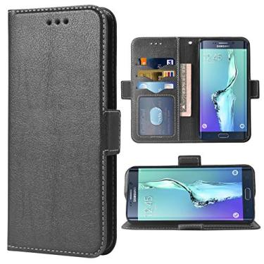 Imagem de Capa de telefone para Samsung Galaxy S6 Edge Folio Flip Wallet Case, couro PU, compartimentos para cartão de crédito, resistente, proteção de corpo inteiro, suporte, capa protetora rígida híbrida para