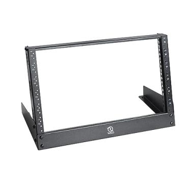 Imagem de RIVECO Rack de mesa 6U para dispositivos de áudio e rede de 48 cm com 2 postes de montagem em rack com feixe reforçado, suportes independentes para equipamento de gravação de música AV de som de