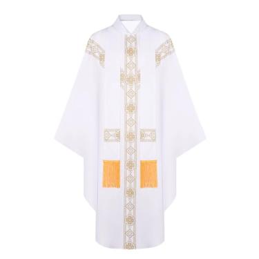 Imagem de CIYASHEH Roupão de gola redonda para igreja casula de padre católico sem sexo com estola de pastor