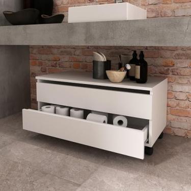 Imagem de Balcão Gabinete Gaveteiro Multiuso 80 cm 2 Gavetas 4 Rodízios Para Banheiro Branco