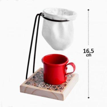 Imagem de Coador de Cafe Tecido com Suporte Madeira e Xicara - PEREIRA DC
