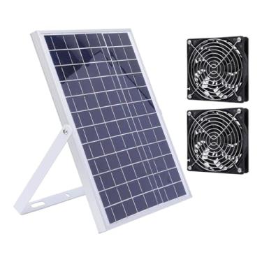 Imagem de Ventilador de Painel Solar, Kit de Ventilador Duplo Solar de Grande Fluxo de Ar de 15 W Resistente à água IP65 para Estufa