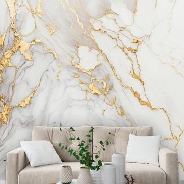 Imagem de Papel de Parede Painel 3D Mármore Branco com Ouro Auto Colante Lavável