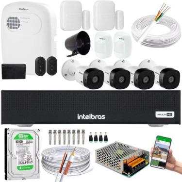 Imagem de Kit Cftv 4 Câmeras 1220B dvr Intelbras + kit Alarme+xas 4010+ivp 2000 