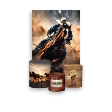 Imagem de Painel De Festa Vertical 1,50 x 2,20 + Trio De Capas Cilindro - Cowboy
