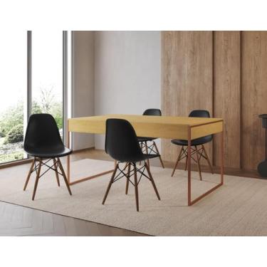 Imagem de Conjunto Industrial Filadelfia 137x90 Ferro Cobre Tampo Canela 4 Cadei