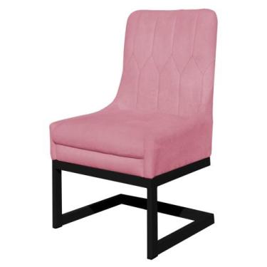 Imagem de Cadeira Valentina Para Cozinha Base Preta Suede Rosa - Belliv Decor