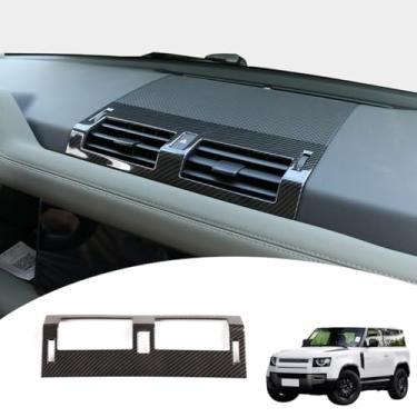 Imagem de JONKOKO Guarnição da tampa da saída de ar do console central do carro AC para Land Rover Defender 90 110 130 2020-2024 acessórios interiores da capa do painel da moldura do ar condicionado (fibra de