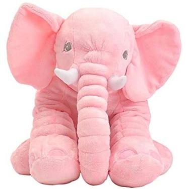 Imagem de Almofada Travesseiro Elefante Bebê Pelúcia Cinza com Rosa 80cm - Thamy