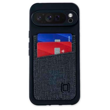 Imagem de Dockem Capa de cartão para Google Pixel 9 Pro XL com 2 compartimentos para cartão e placa de metal integrada para montagem magnética: Capa de TPU com lona costurada estilo carteira de couro sintético: