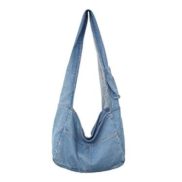 Imagem de LUI SUI Bolsas jeans Hobo para mulheres retrô bolsa de ombro casual Jean Tote Bolsas Vintage Satchel Bolsas para meninas adolescentes, Azul claro, One Size