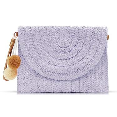 Imagem de QTKJ Bolsas transversais para mulheres, bolsas clutch de palha, pacote envelope de tecido boêmio feito à mão, Roxa