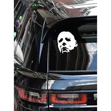 Imagem de Michael Myers Cara assustadora 5,5 polegadas | Adesivos de vinil branco de filmes de terror assustadores | Adesivos de Halloween assustadores para carros, laptops | MAZ-351