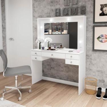 Imagem de Penteadeira com Espelho Camarim 5 Gavetas 117 Cm Branco Movelbento, Br