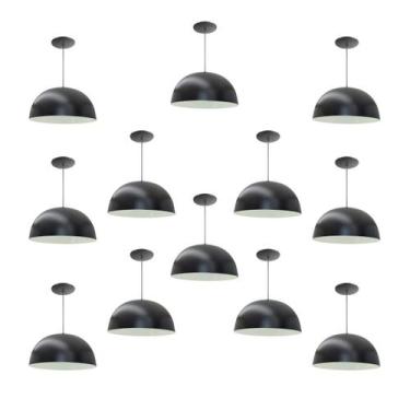 Imagem de Kit 12 Luminária Pendente Meia Lua 24cm Com Interior Branco Brilho Fia