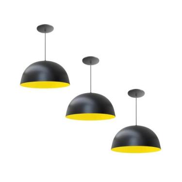 Imagem de Kit 3 Luminária Pendente Meia Lua 24cm Interior Amarelo Com Fiação 110