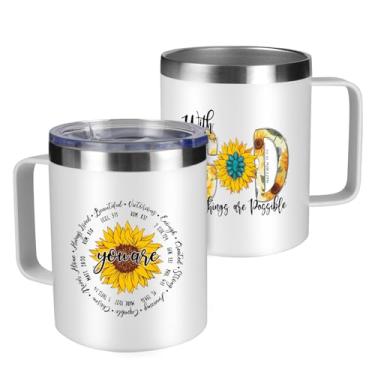 Imagem de WFSJRED Presentes cristãos para mulheres, caneca de café de 400 ml, presentes inspiradores, versículo bíblico, caneca de senhora, batismo, irmã, estampa de flores, presente de caneca de viagem,