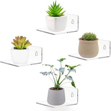 Imagem de Prateleiras de parede de acrílico, prateleiras flutuantes transparentes de 10 cm para exibição, figuras pop, plantas, pequenas prateleiras transparentes montadas na parede, pequenas prateleiras