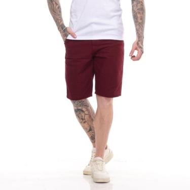 Imagem de Bermuda Masculina Sarja Lisa Slim Fit Com Bolso - Volgue, Vinho, 44