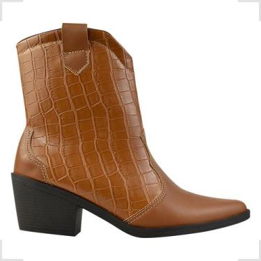 Imagem de Bota Feminina Western Coturno Country Croco Caramelo Texana Bico Fino 