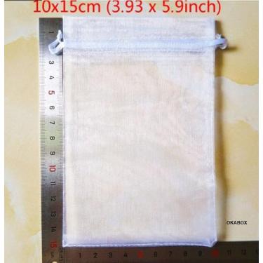 Imagem de 100 saquinhos de organza Fita Cetim Branco 9x12 - OKABOX