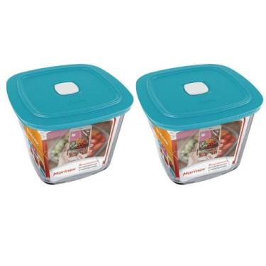 Imagem de Pote Vidro Quadrado Alto Facilita Tampa 1L Marinex 2Unidades - NADIR F