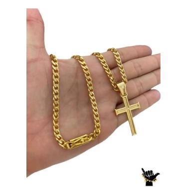 Imagem de Corrente PitBull 6mm + Pingente Cruz - Banhado a Ouro 18k - ToJoia18k