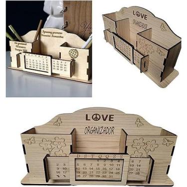 Imagem de Mesa organizada: Organizador multiuso com calendário de Mdf - LUALKI, 
