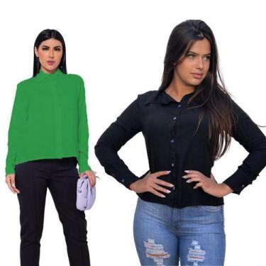 Imagem de Kit 2 Camisa Social Feminina Básica Casual Disponível Em Varias Cores 