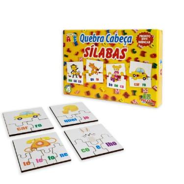 Imagem de Quebra Cabeça Infantil Divertido Resistente Peças em Madeira Silabas C