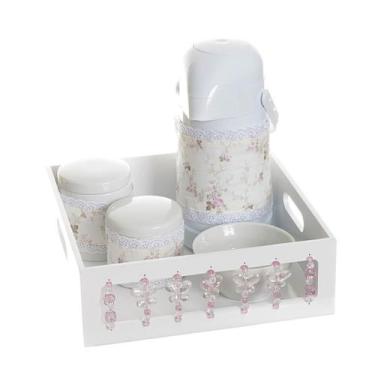 Imagem de Kit Higiene Com Porcelanas E Capa Borboleta Rosa Quarto Bebê Menina - 