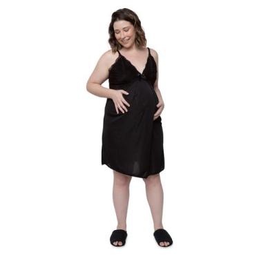 Imagem de Camisola Gestante e Maternidade Preta com Detalhes em Renda - Linda Ge