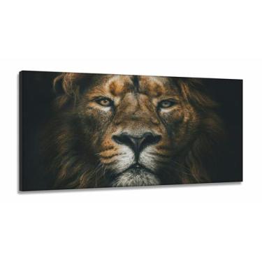 Imagem de Quadro Leão Selvagem Mosaico Para Sala Quarto em Tecido Canvas 130x60 