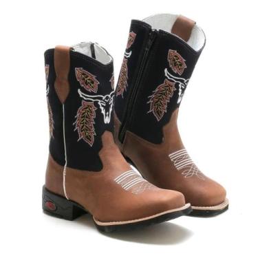 Imagem de Botinha Bota Infantil Country Masculina Estilo Menino Cowboy em Couro 