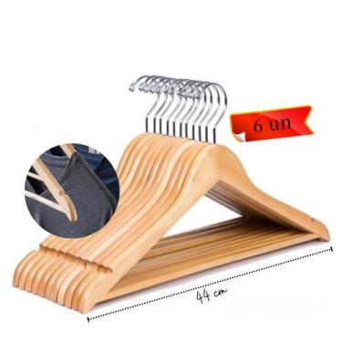 Imagem de Kit 6 Cabide de Madeira Premium Adulto Terno Camisa Calça - Majohn Uti