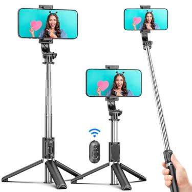 Imagem de Tripé de bastão de selfie, tudo em um, extensível e portátil, tripé para iPhone, bastão de selfie com controle remoto sem fio, compatível com iPhone 16 15 14 13 12 11 pro Xs Max 8 7, Galaxy