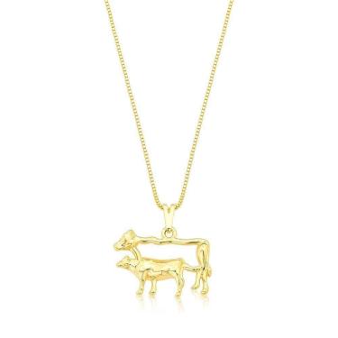 Imagem de Colar Vaca Com Bezerro Em Corrente Veneziana Revestido Em Ouro