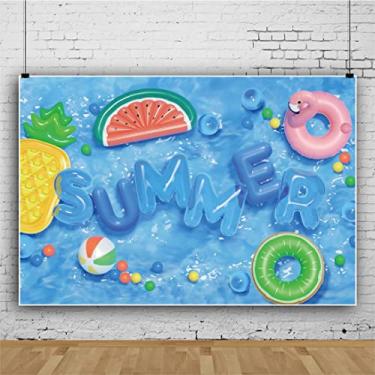 Imagem de Renaiss 2,1 x 1,5 m Hello Summer Backdrop Anel de Natação Bola de Praia Piscina Fundo Verão Feriado Splash Party Banner Crianças Aniversário Chá de Bebê Casamento Formatura Festa Água Decoração Foto