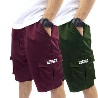 Imagem de Kit 2 Bermudas Corta Vento Bolso Cargo Hunter Colors Verão, Brd, Vrd, 