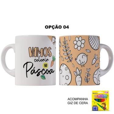 Imagem de Kit Páscoa Coelhinho Caneca Plástico e Giz De Cera Colorir - LARANJA E