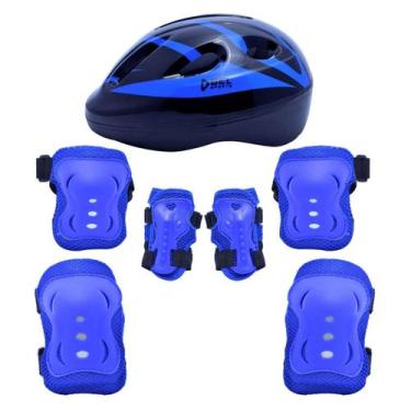 Imagem de Kit Proteção Infantil Para Patins Bike Skate Completo Com 7 Peças Azul